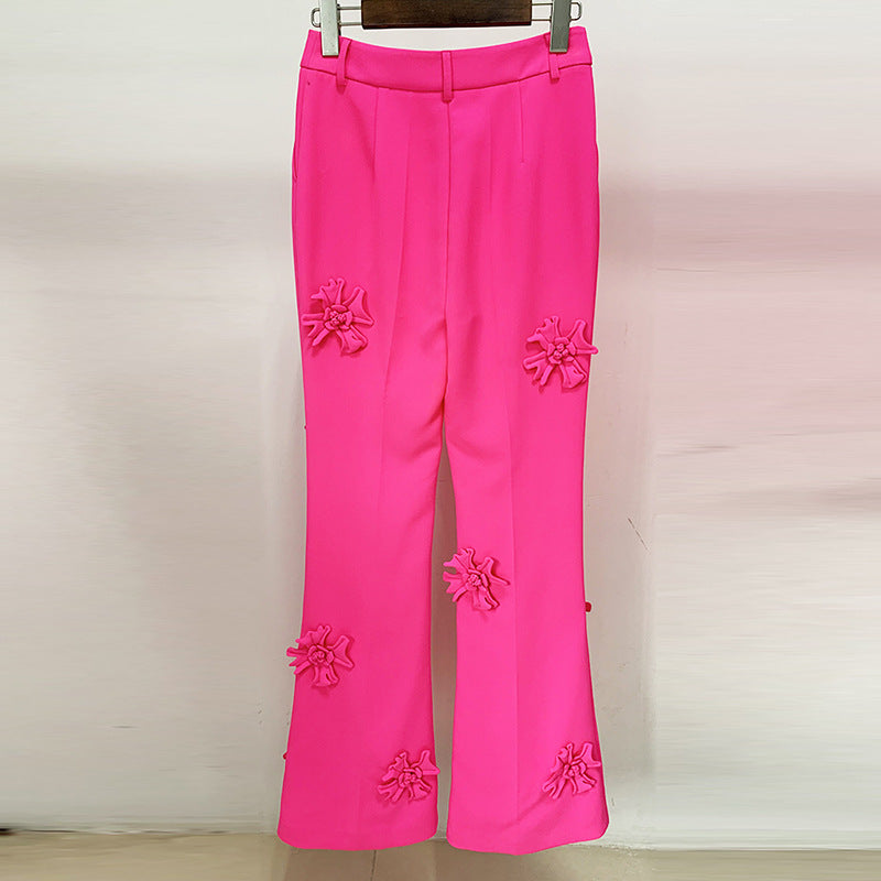 Fashion Heavy Industry Three-dimensional Flower Decoration Micro La Trousers Suit Pants