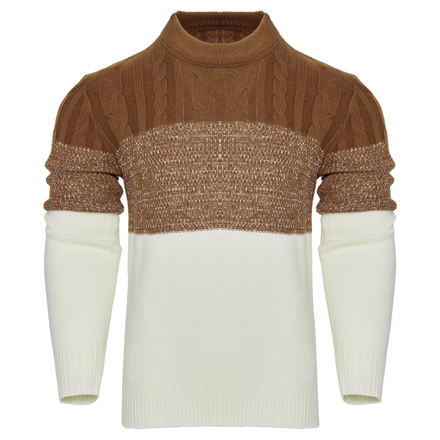 Men's Casual Color Block Long Sleeve Cable Knit Pullover Sweater