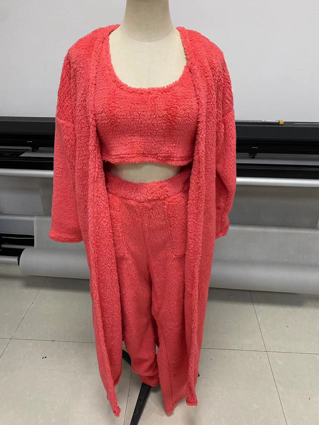 Cozy Pajama Set, 3 Piece Lounge Set, Cute Loungewear, Warm Suit Sets, Matching Set, Lounge Set, 3 Piece Pant Sets, Women Winter Dress