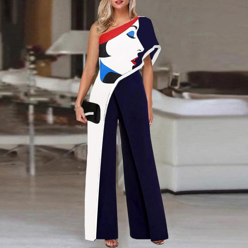 Off Shoulder Printed Casual Wide Leg Pants