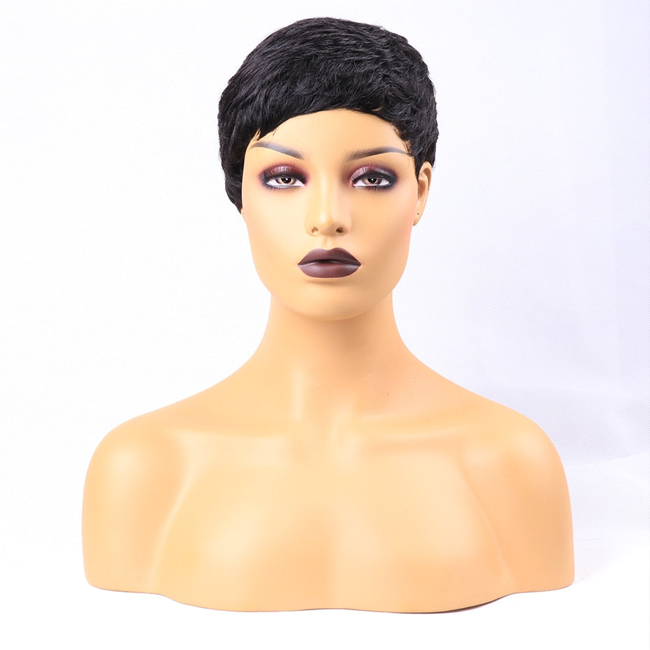 Short Pixie Cut Wig Remy Full Machine Wig Brazilian Human Hair Wigs For Woman Short Finger Wave Wig Full Human Hair Nature Wigs - 4KsApparels