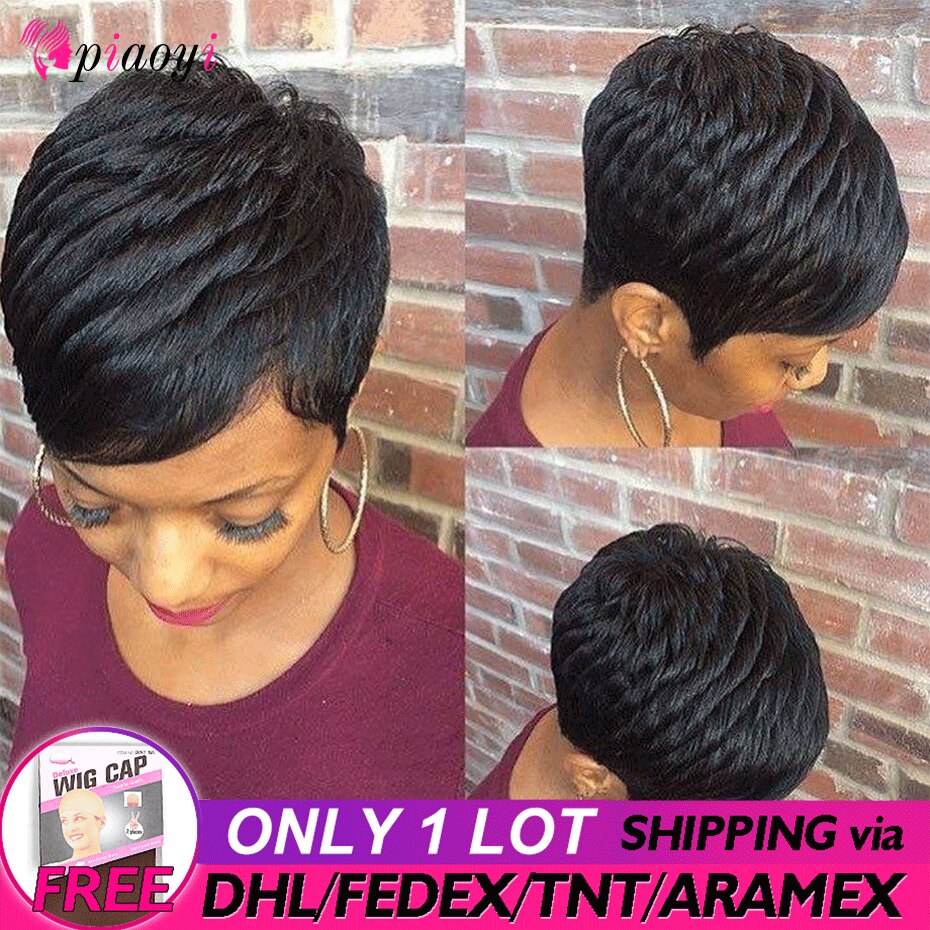 Short Pixie Cut Wig Remy Full Machine Wig Brazilian Human Hair Wigs For Woman Short Finger Wave Wig Full Human Hair Nature Wigs - 4KsApparels