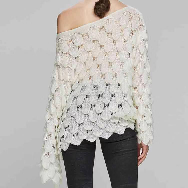 Knit Flared Sleeve Leaf Sweater