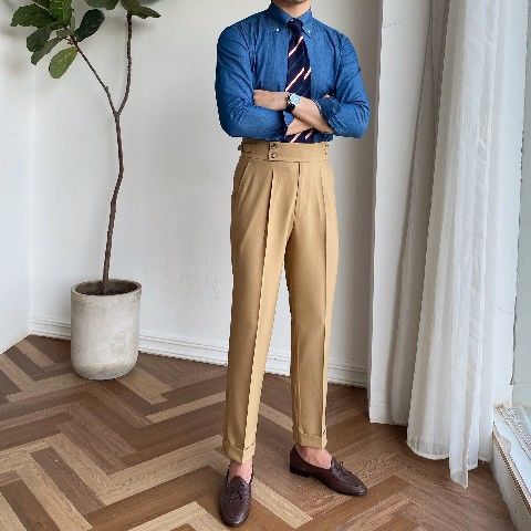 Men's High-waist Straight-leg Casual Trousers