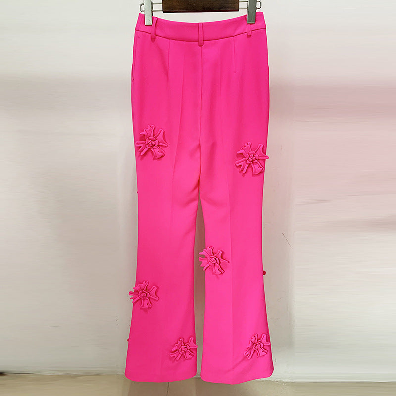 Fashion Heavy Industry Three-dimensional Flower Decoration Micro La Trousers Suit Pants