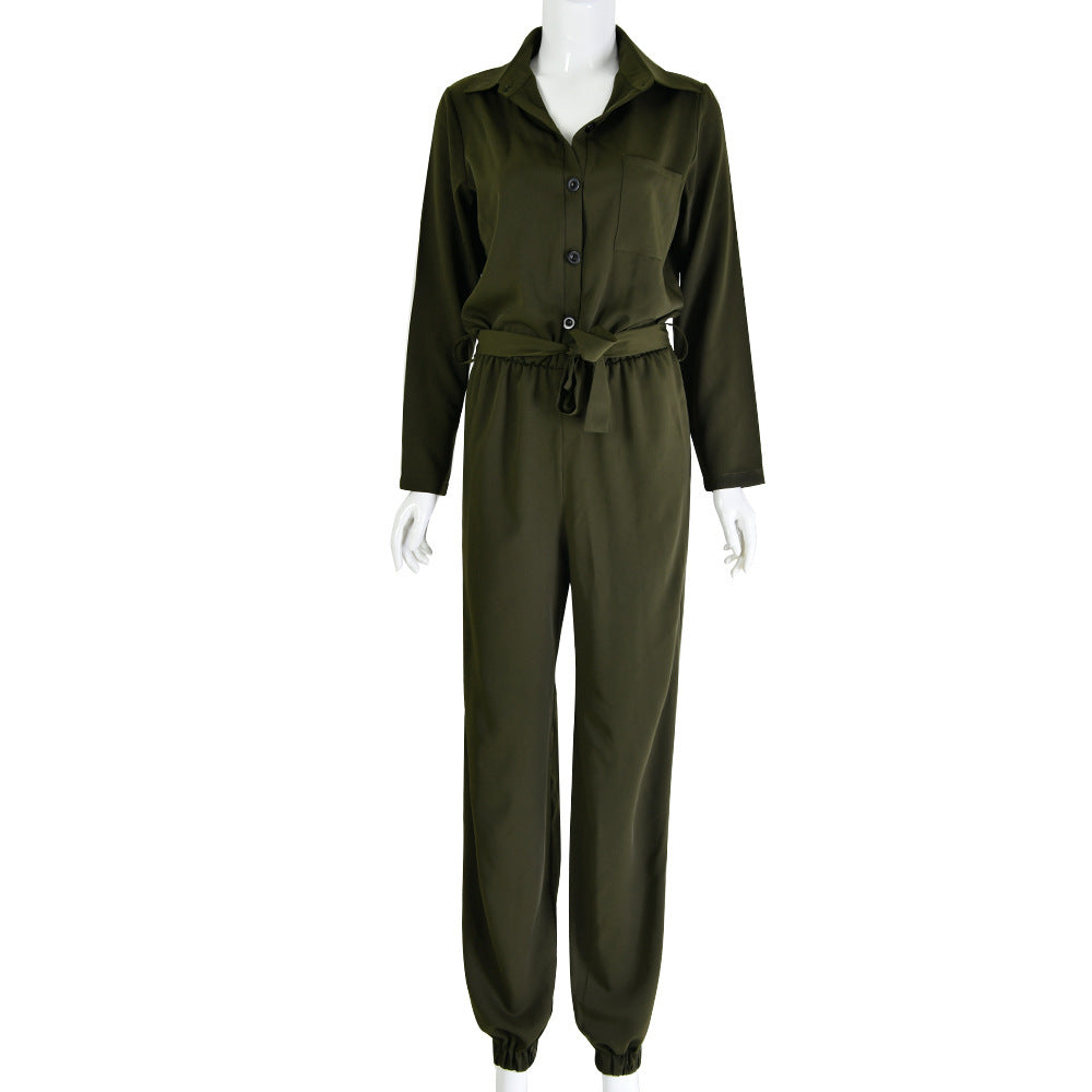 Women's Button Deep V Waist Jumpsuit