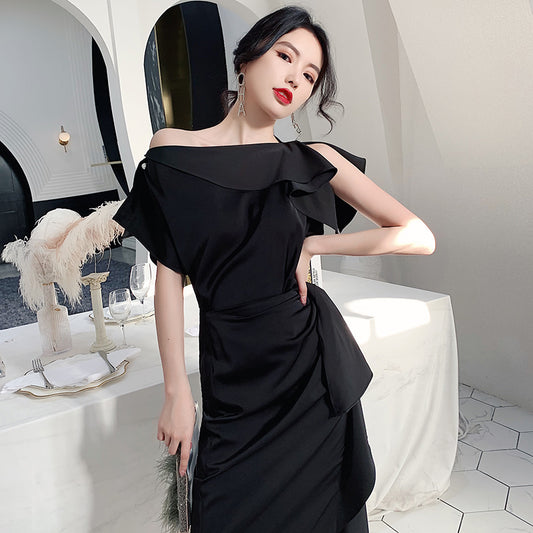 One-shoulder tuxedo dress