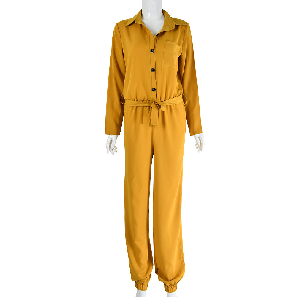 Women's Button Deep V Waist Jumpsuit