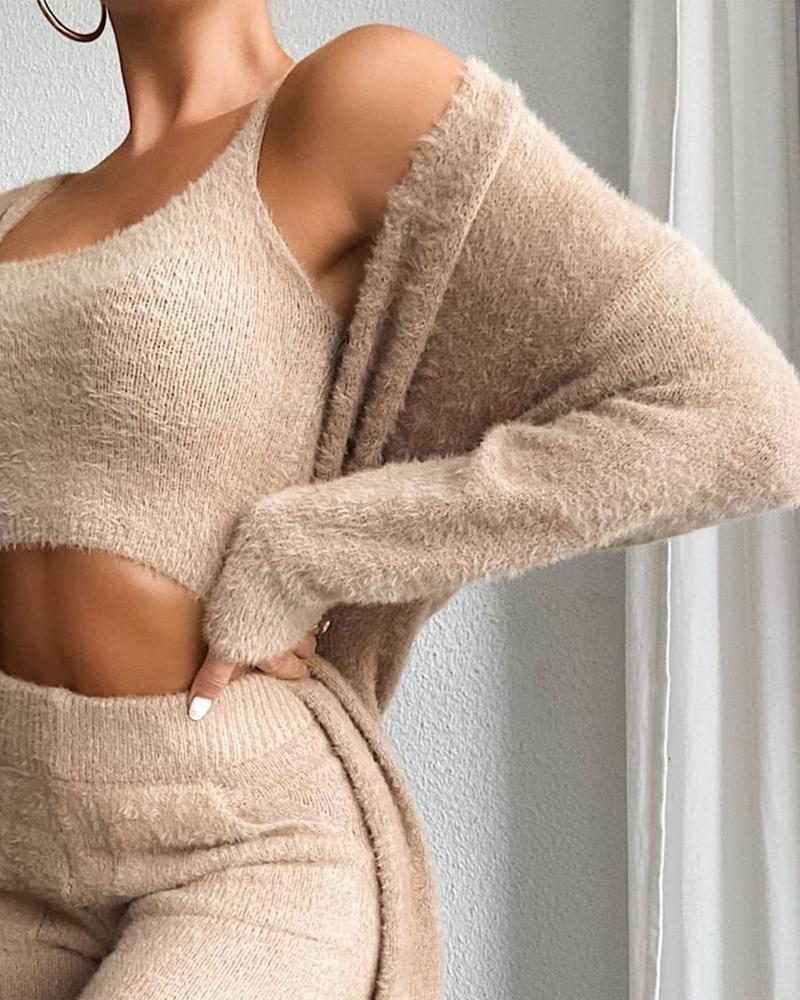 Cozy Pajama Set, 3 Piece Lounge Set, Cute Loungewear, Warm Suit Sets, Matching Set, Lounge Set, 3 Piece Pant Sets, Women Winter Dress