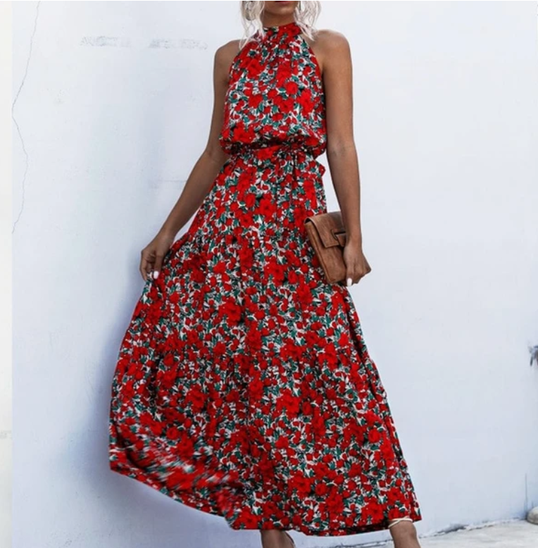 Printed maxi lace dress