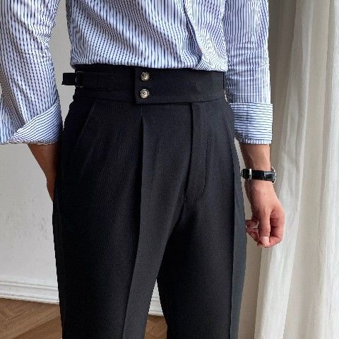 Men's High-waist Straight-leg Casual Trousers