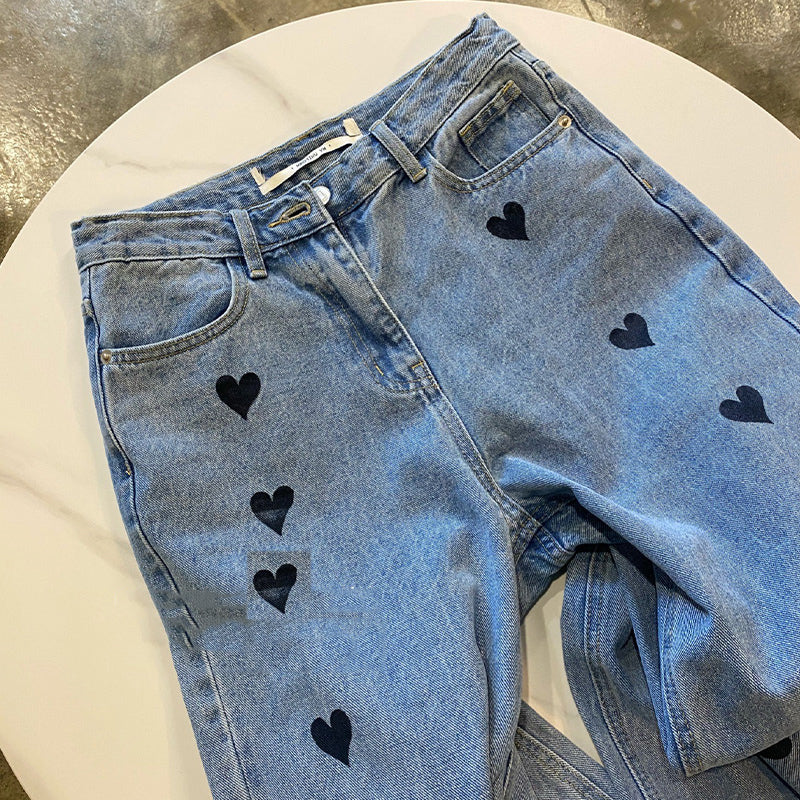 High Waist Straight Leg Jeans Women Spring and Summer Love Pants