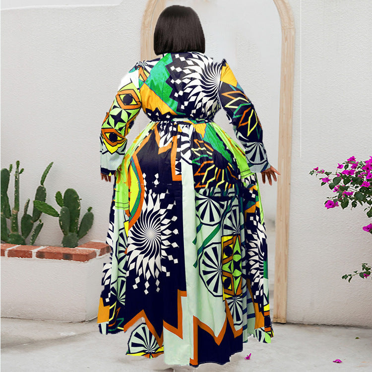 Plus Size 5XL Long Dress African Dresses For Women Robe Print Maxi Dress African Clothes Long Sleeve Big Swing Party Dress Beach