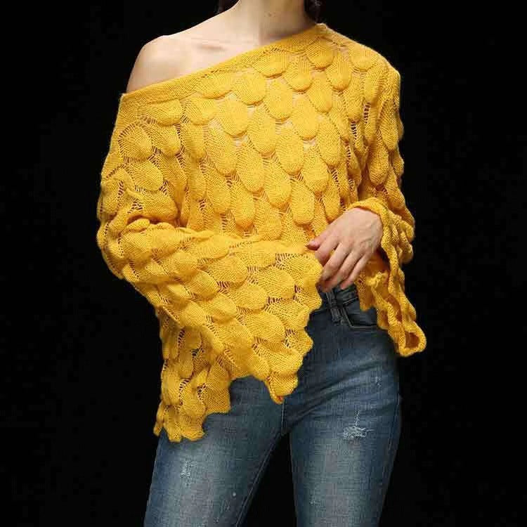 Knit Flared Sleeve Leaf Sweater