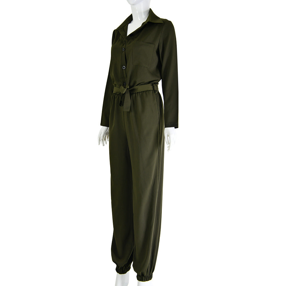 Women's Button Deep V Waist Jumpsuit