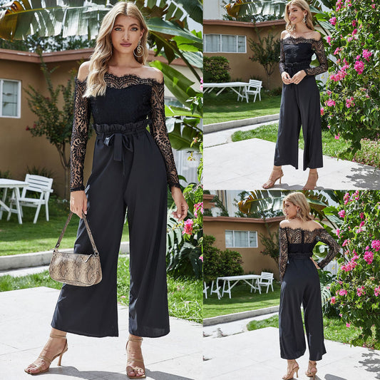 Women's Off-neck Wide-leg Jumpsuit