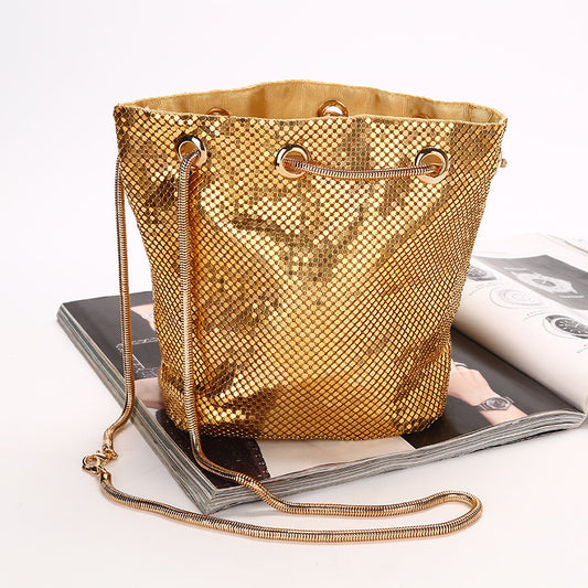 Stylish Sequin Drawstring Evening Bag With Diamonds