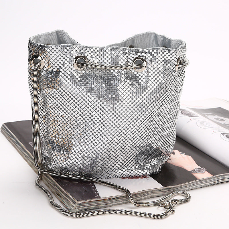 Stylish Sequin Drawstring Evening Bag With Diamonds