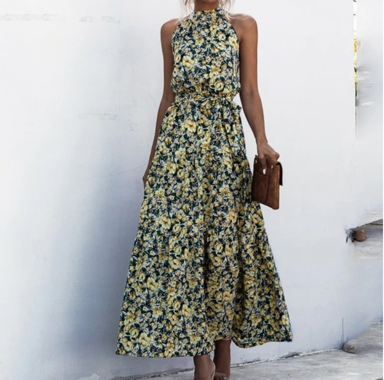 Printed maxi lace dress