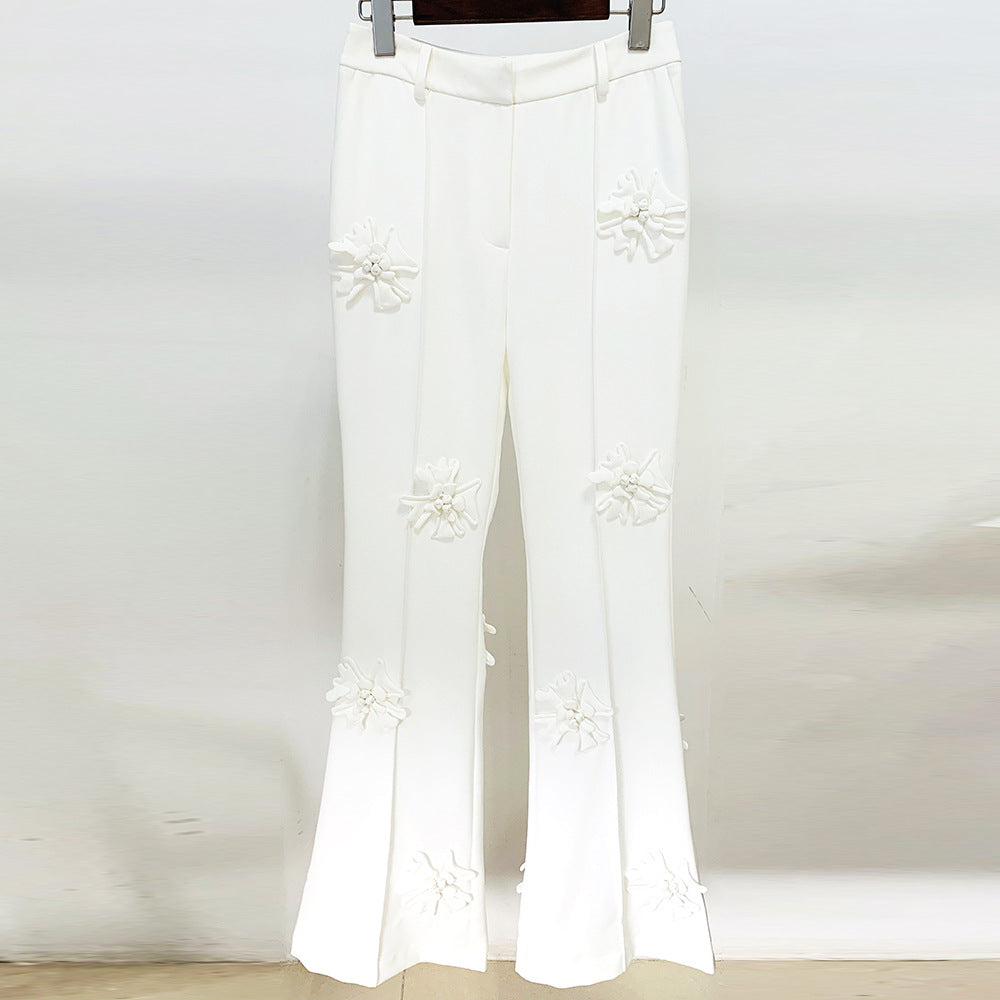 Fashion Heavy Industry Three-dimensional Flower Decoration Micro La Trousers Suit Pants