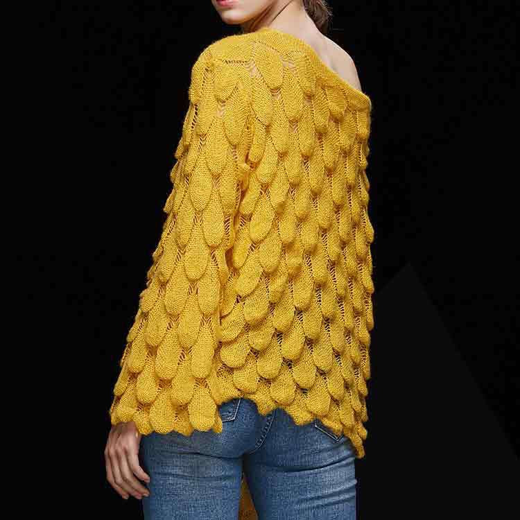 Knit Flared Sleeve Leaf Sweater