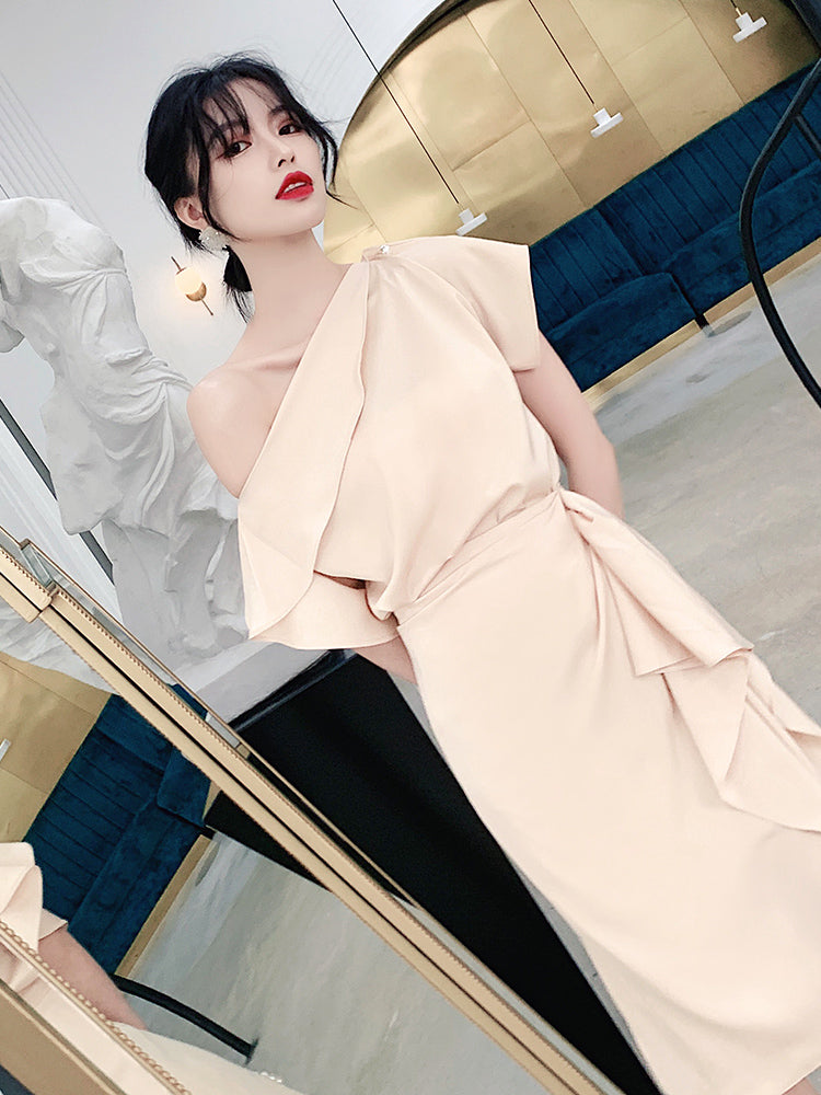 One-shoulder tuxedo dress