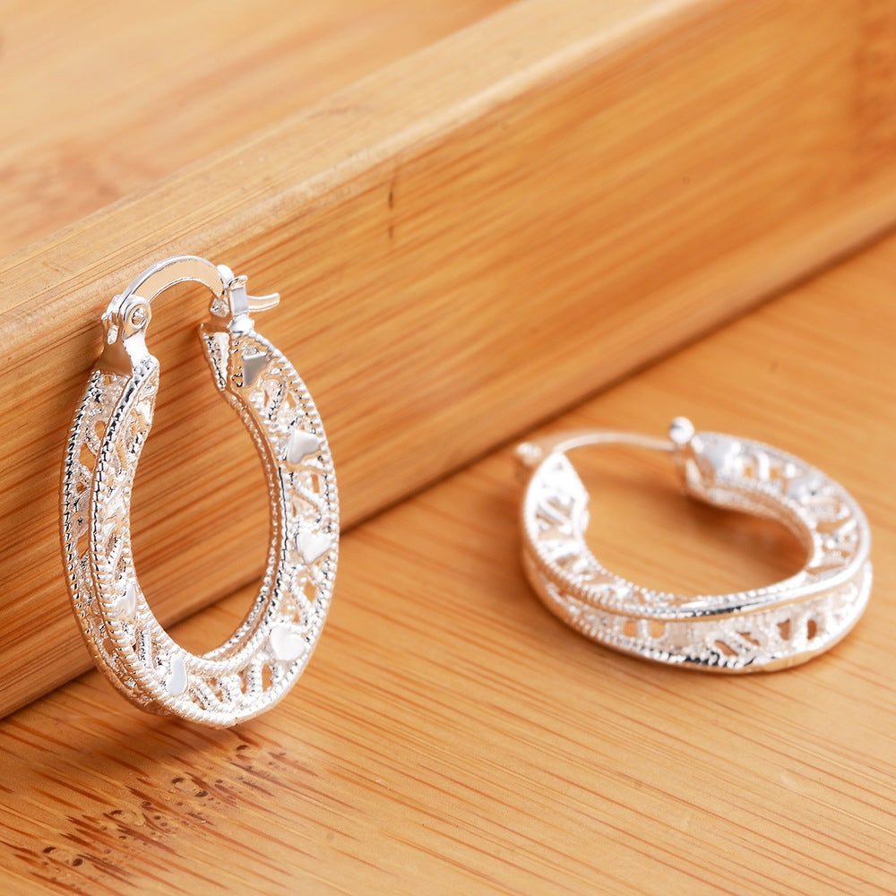 Sterling Silver Hoop Earring Korean Vintage Hollow Heart Party Earrings For Women Wedding Party Jewelry Gift