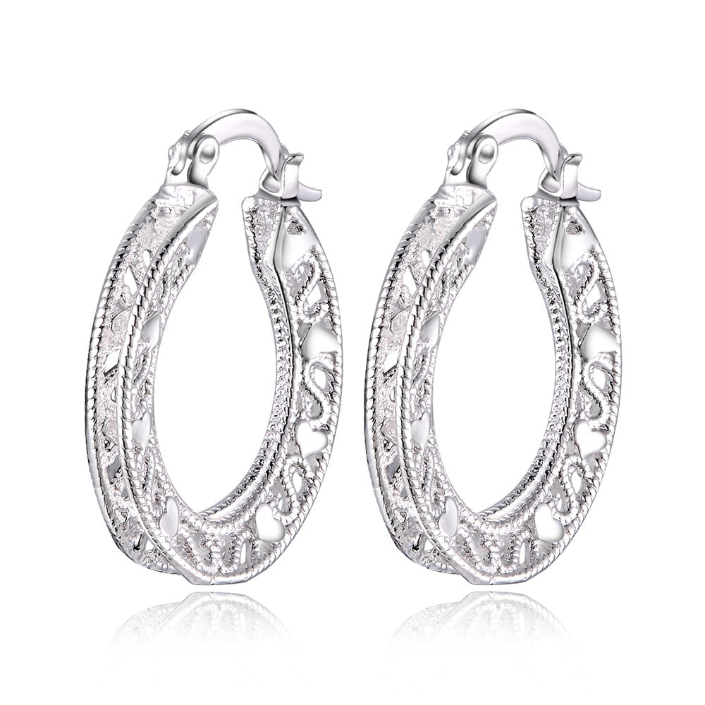 Sterling Silver Hoop Earring Korean Vintage Hollow Heart Party Earrings For Women Wedding Party Jewelry Gift