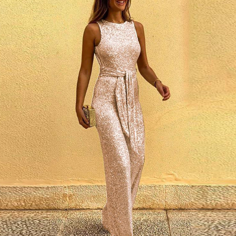 Sleeveless sequined silver jumpsuit