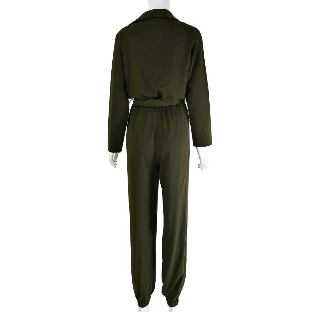 Women's Button Deep V Waist Jumpsuit