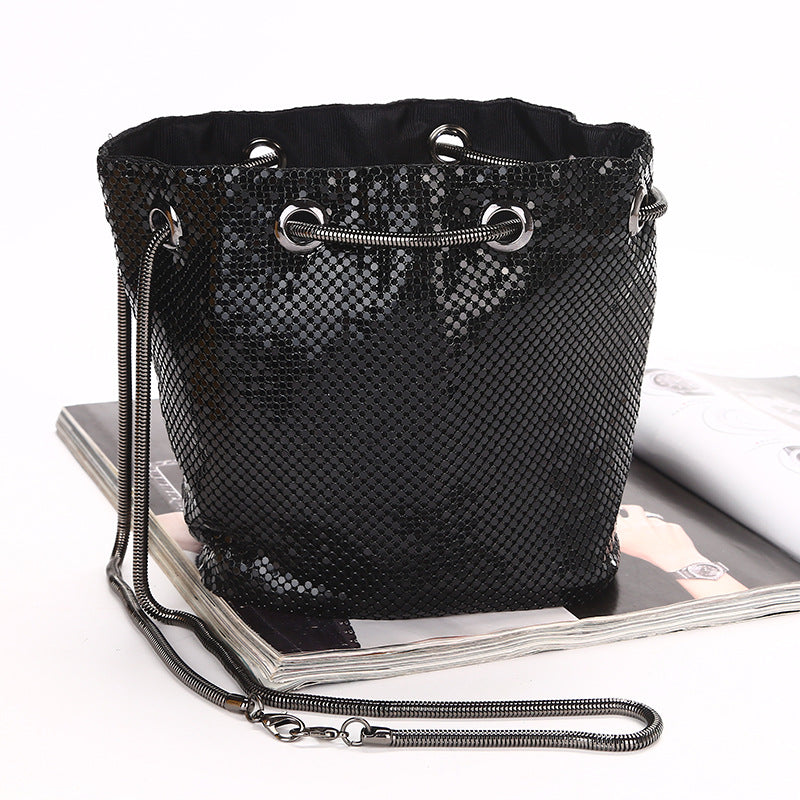 Stylish Sequin Drawstring Evening Bag With Diamonds