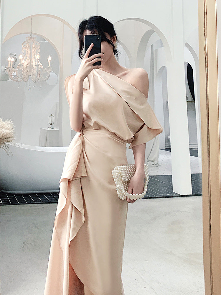 One-shoulder tuxedo dress