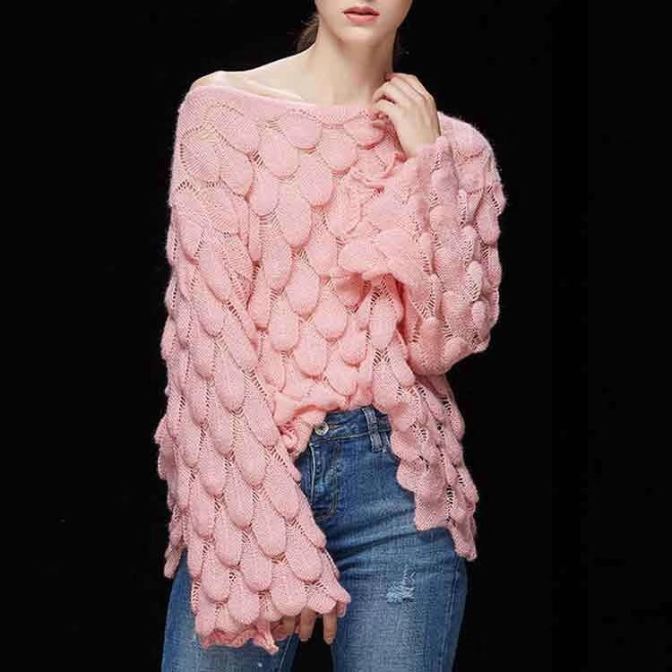 Knit Flared Sleeve Leaf Sweater