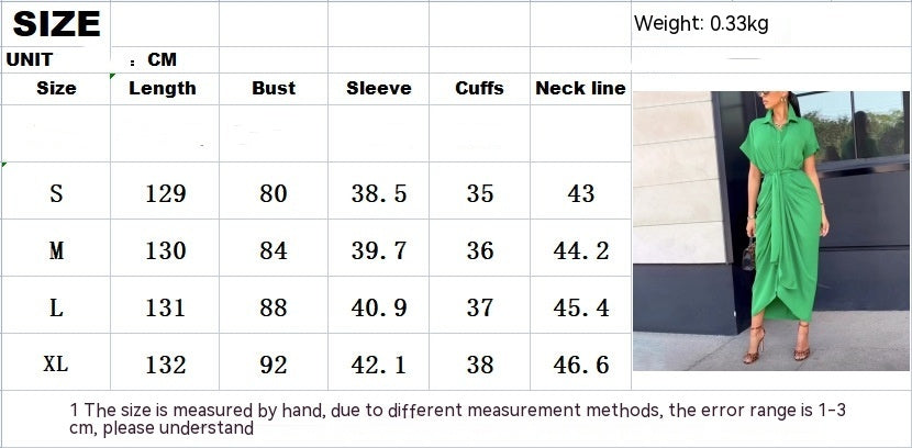 Women's Dress New Polo Collar Elegant Mid-length Short Sleeve Single-breasted High Waist Shirt Dress