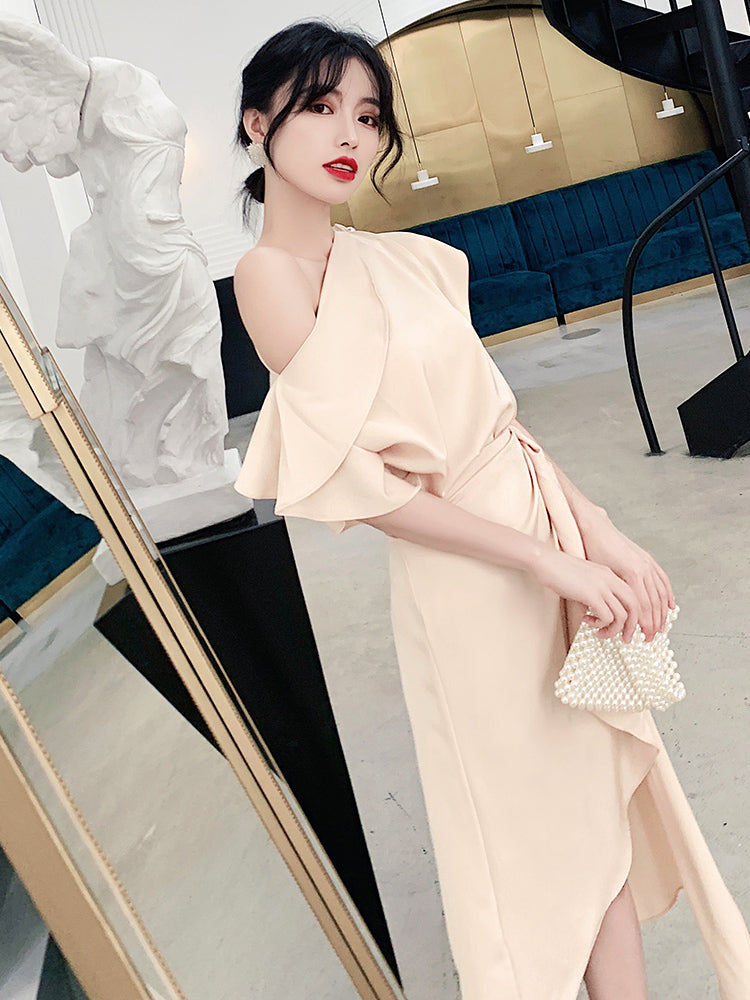 One-shoulder tuxedo dress