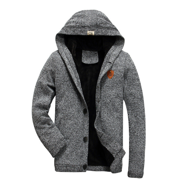 New Men's Hooded And Velvet Warm Knitted Cardigan