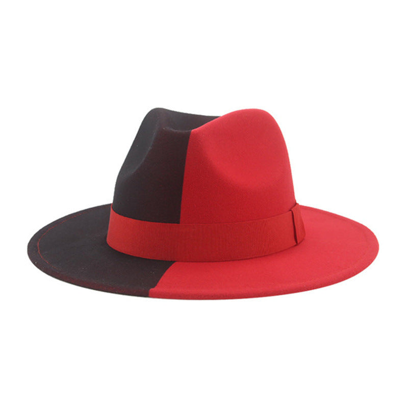 Colorblock Wool Felt Ribbed Gradient Jazz Hat