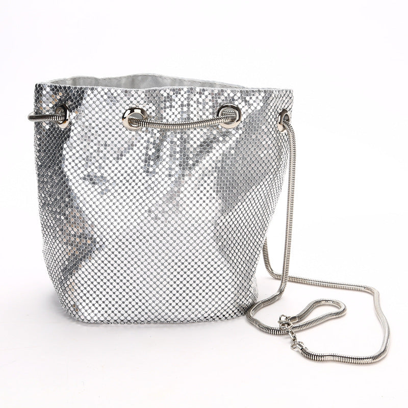 Stylish Sequin Drawstring Evening Bag With Diamonds