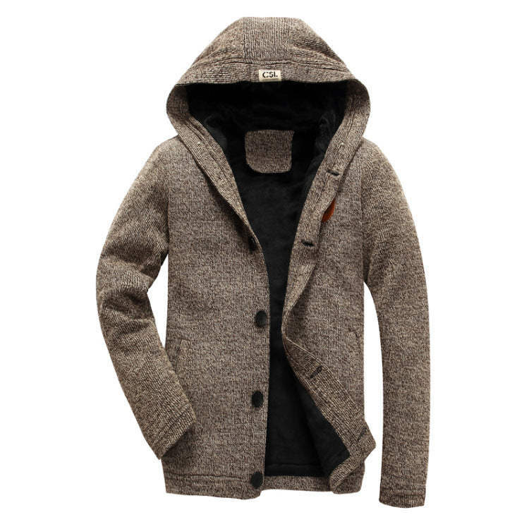 New Men's Hooded And Velvet Warm Knitted Cardigan