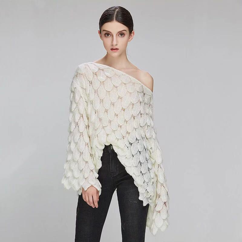 Knit Flared Sleeve Leaf Sweater