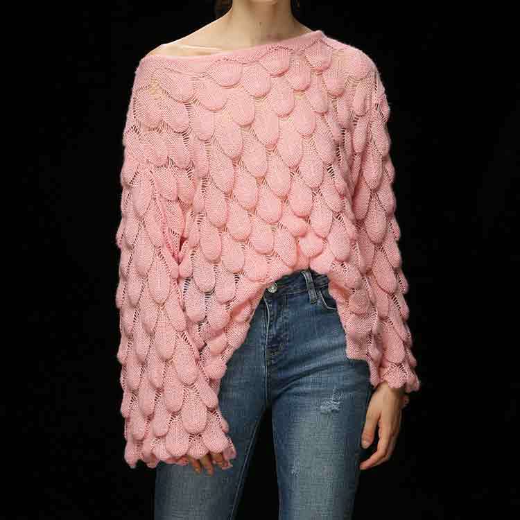 Knit Flared Sleeve Leaf Sweater