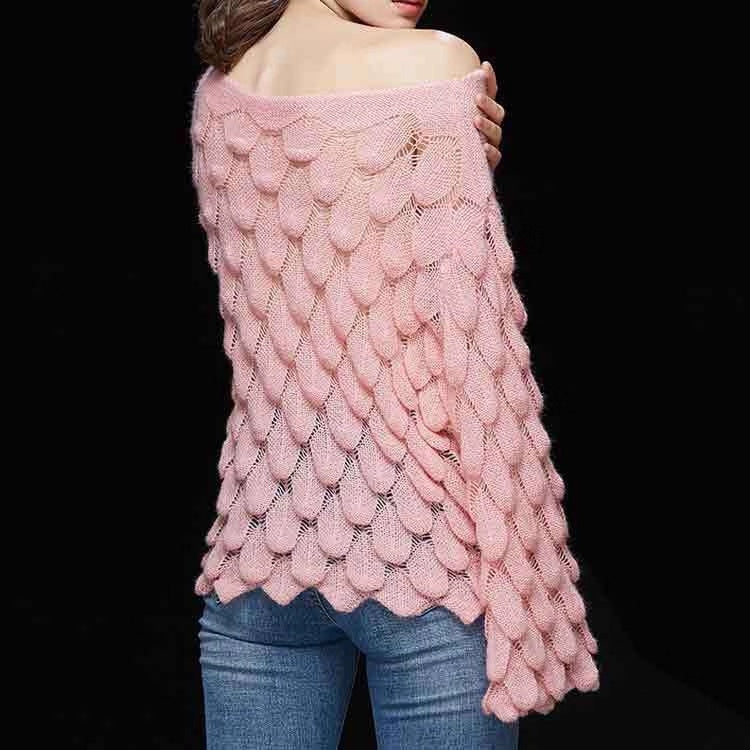 Knit Flared Sleeve Leaf Sweater