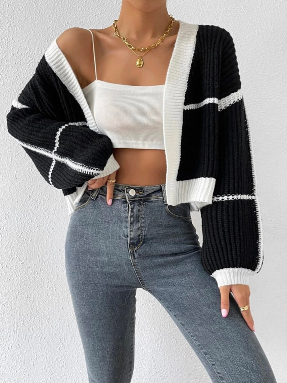 Open Front Dropped Shoulder Cardigan