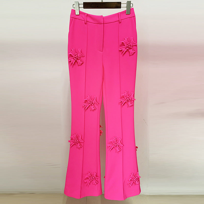 Fashion Heavy Industry Three-dimensional Flower Decoration Micro La Trousers Suit Pants