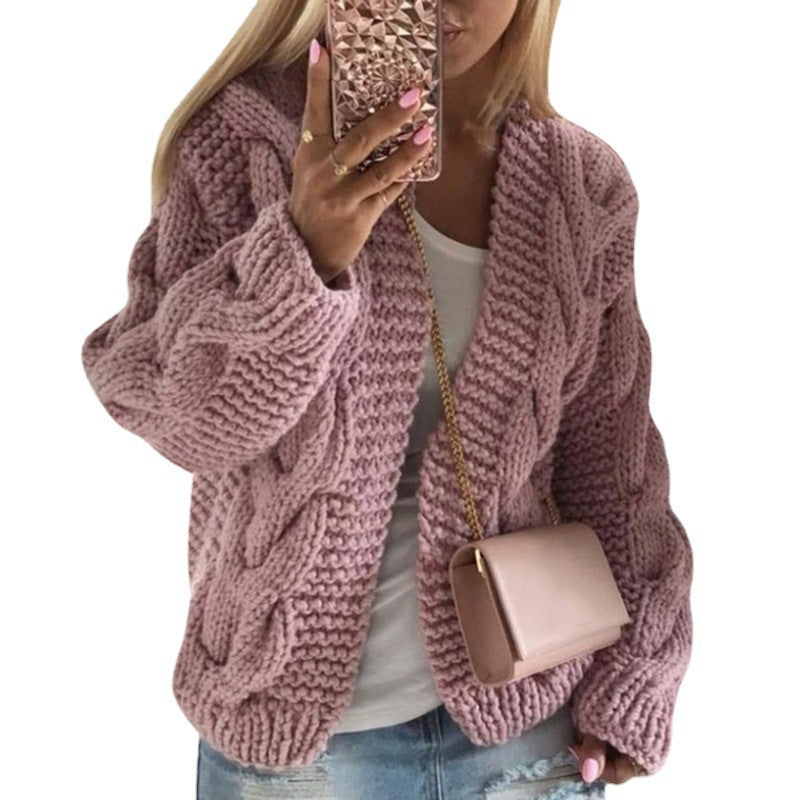 Sweater Women's Thick Thread Twist Knitted Cardigan Sweater