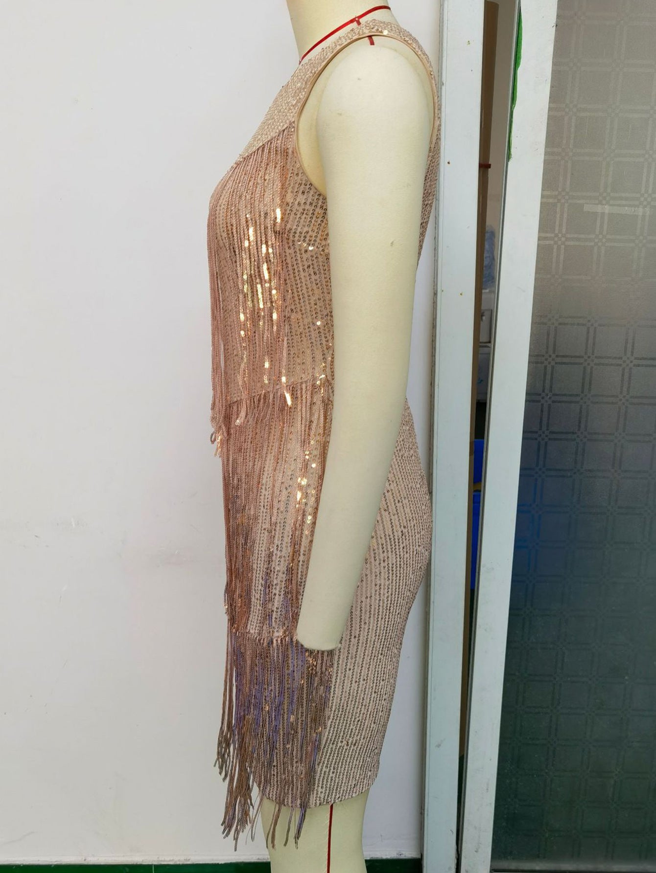 Backless One-shoulder Tassel Sequins Dress