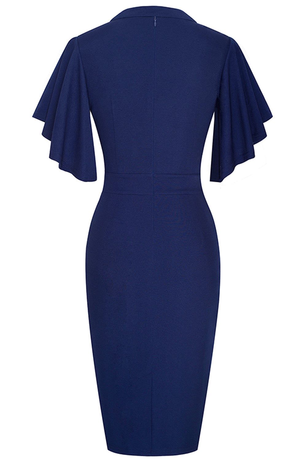 Notched Neck Flutter Sleeve Pencil Dress