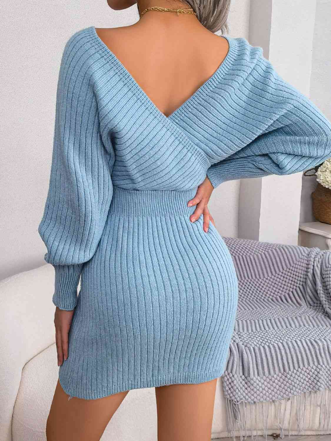 Rib-Knit Dolman Sleeve Sweater Dress