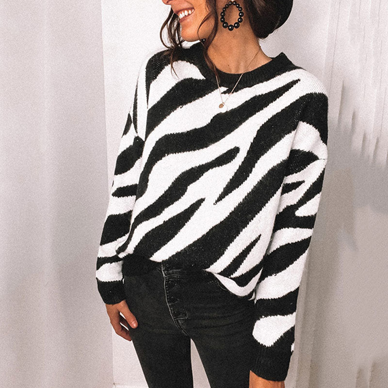 Striped Pullover Stitching Striped Knit Sweater