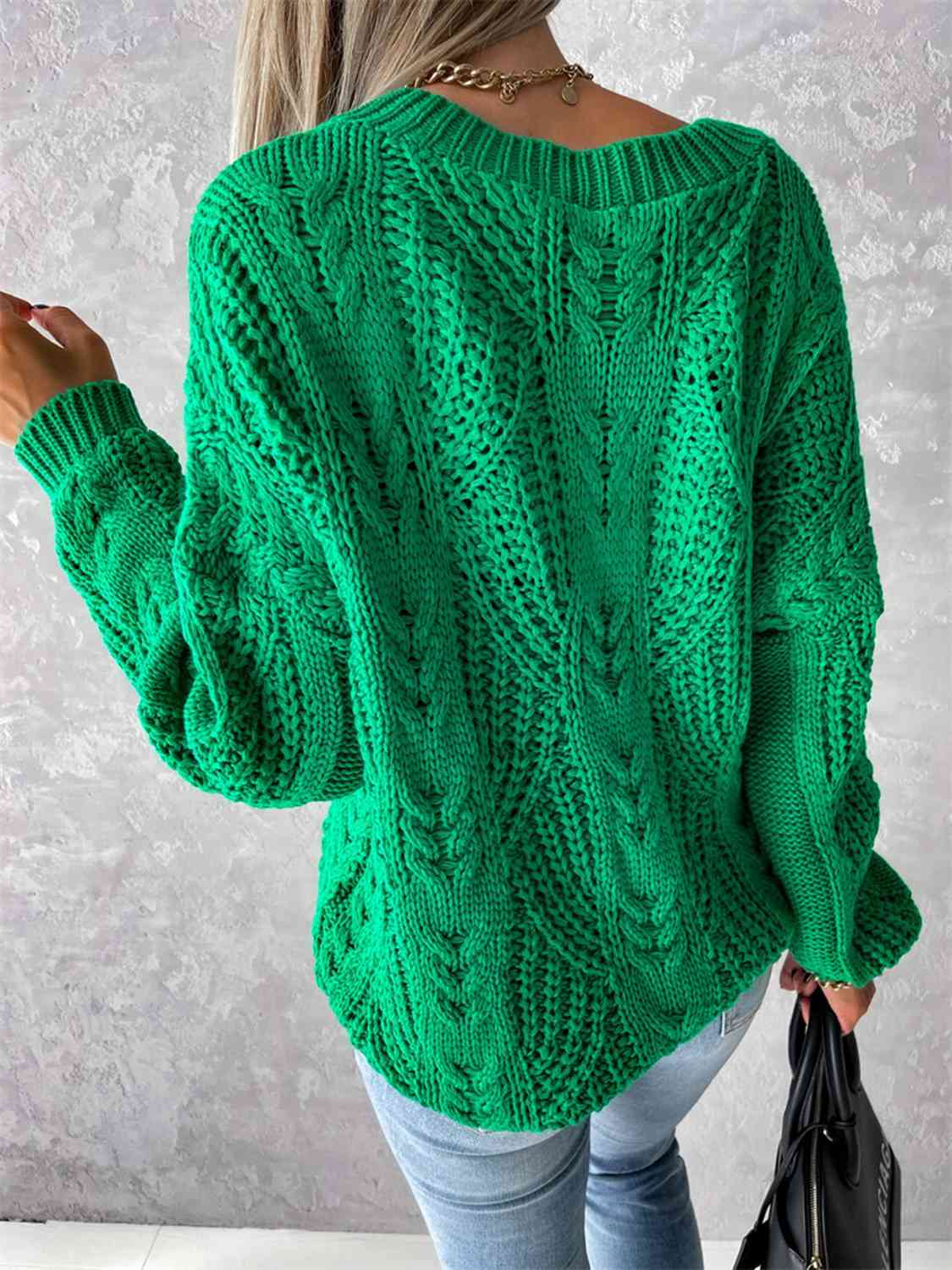 V-Neck Cable-Knit Long Sleeve Sweater